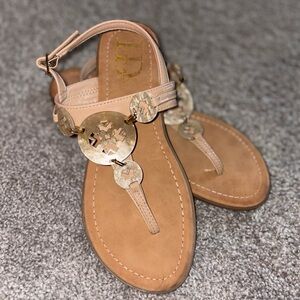 Elegant Tan Sandals with Gold Accents